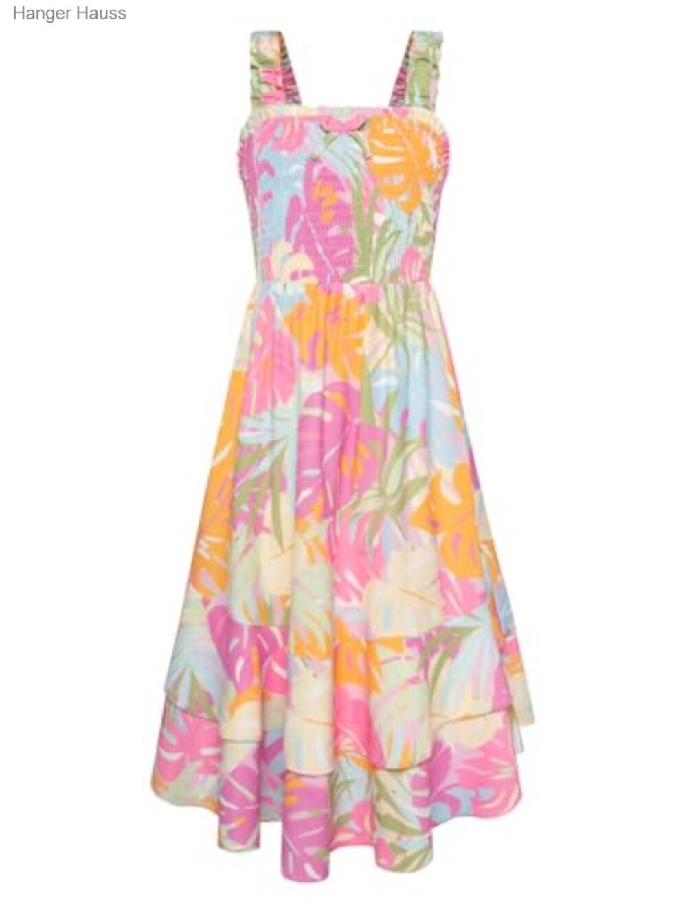 Girls Tropical Ruffle Maxi Dress Smocked Sleeveless Casual